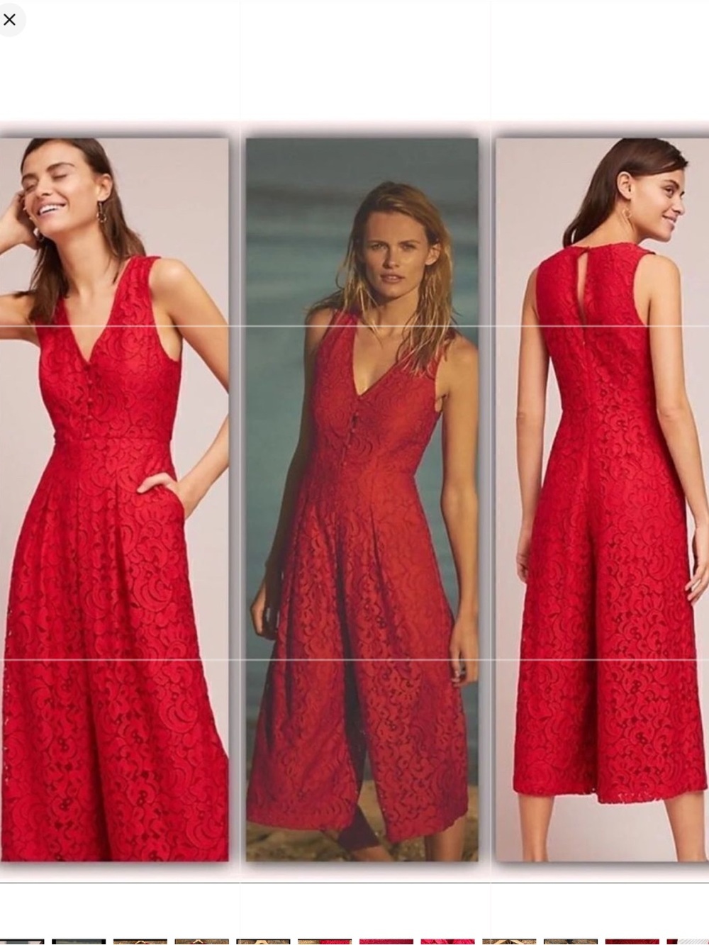 Anthropologie Moulinette Soeurs Red Lace Wide Leg Jumpsuit Size 14